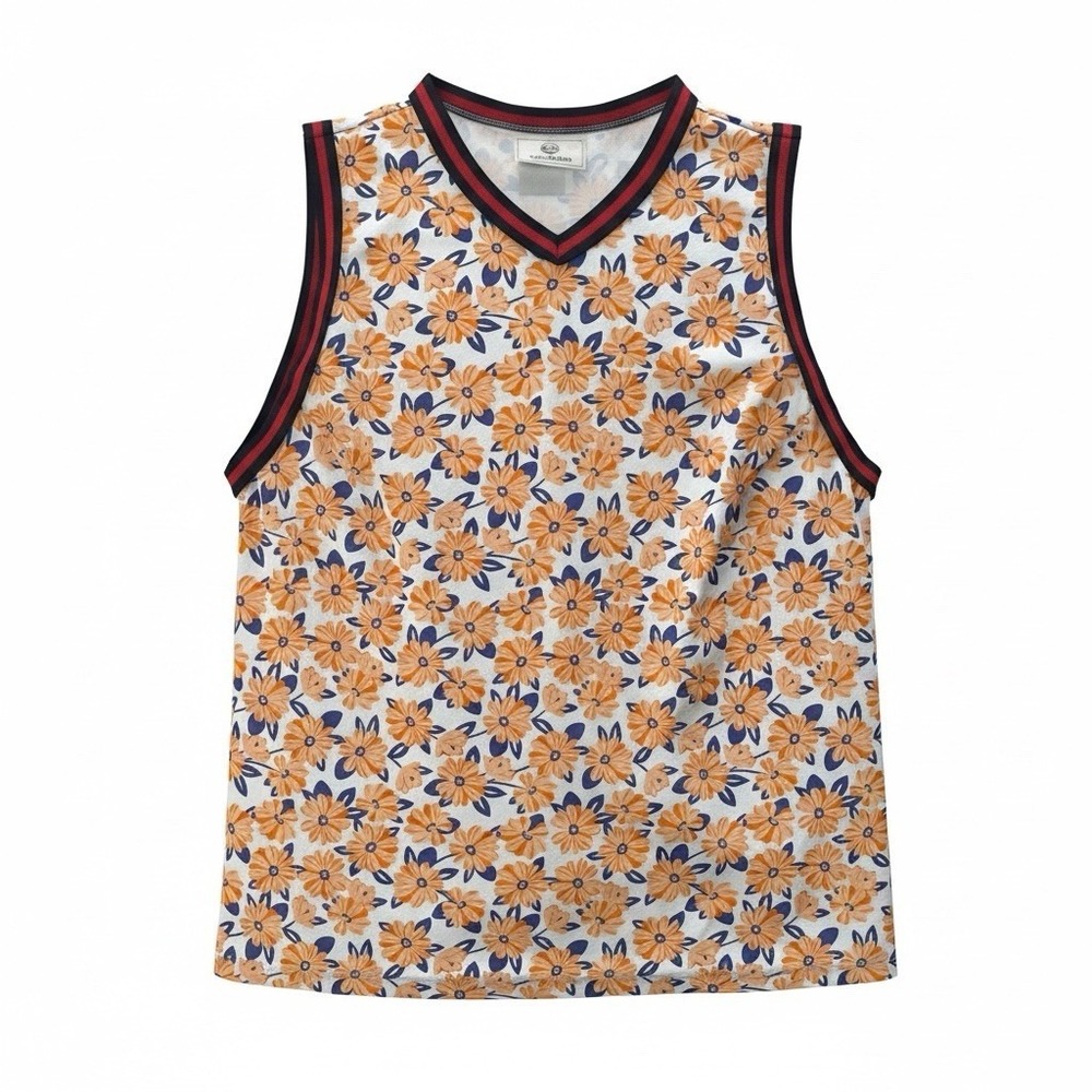 Foray Golf Women's Performance V-Neck Top Floral Print Orange Sleeveless Sz M